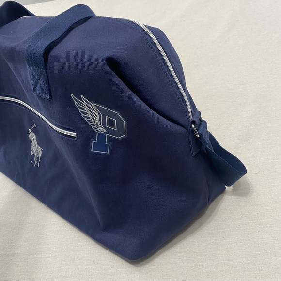 Polo Ralph Lauren Fragrances Logo P Wing Patch Duffle Gym Travel Bag Navy Blue - Picture 2 of 12